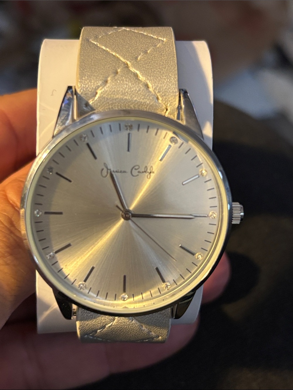 Graceful Women's Silver Dial Watch with Light Gray Leather Strap